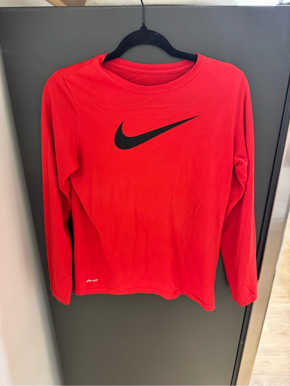 Nike Red Long-Sleeve Tee with Black Swoosh